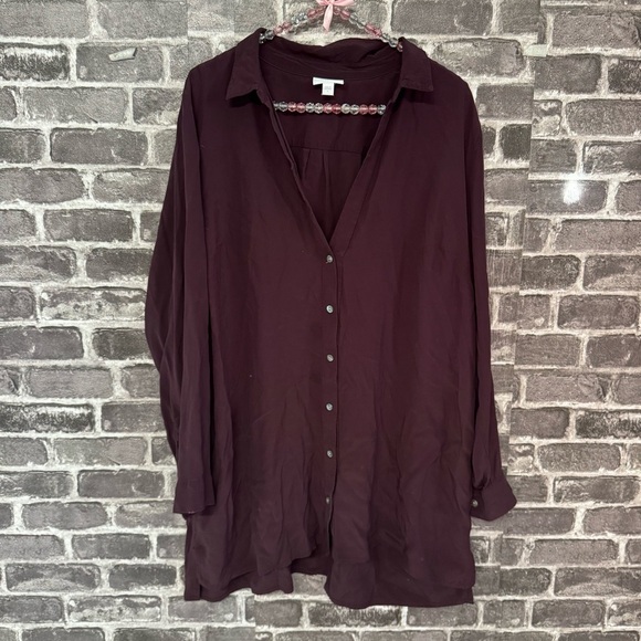J. Jill button down blouse burgundy maroon button down shirt top - Picture 1 of 8